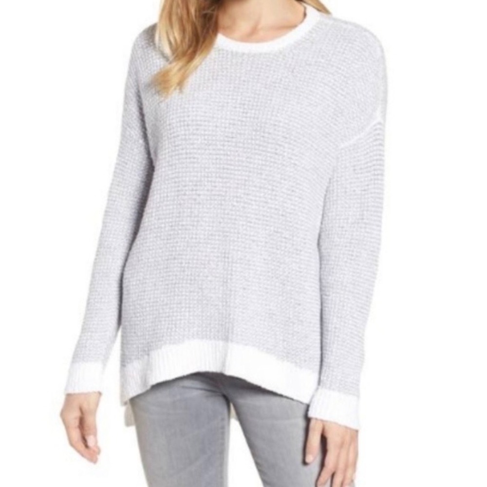 Eileen‎ Fisher Organic Cotton Waffle Knit Oversized Sweater Grey White S